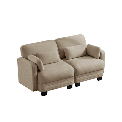 Channel Tufted Design Modern Minimalist Modular Sectional Loveseat Sofa, 2-Seater Couch with Thick Comfortable Seat Cushions, Suitable for Living Room, Bedroom and Apartment, Camel Chenille