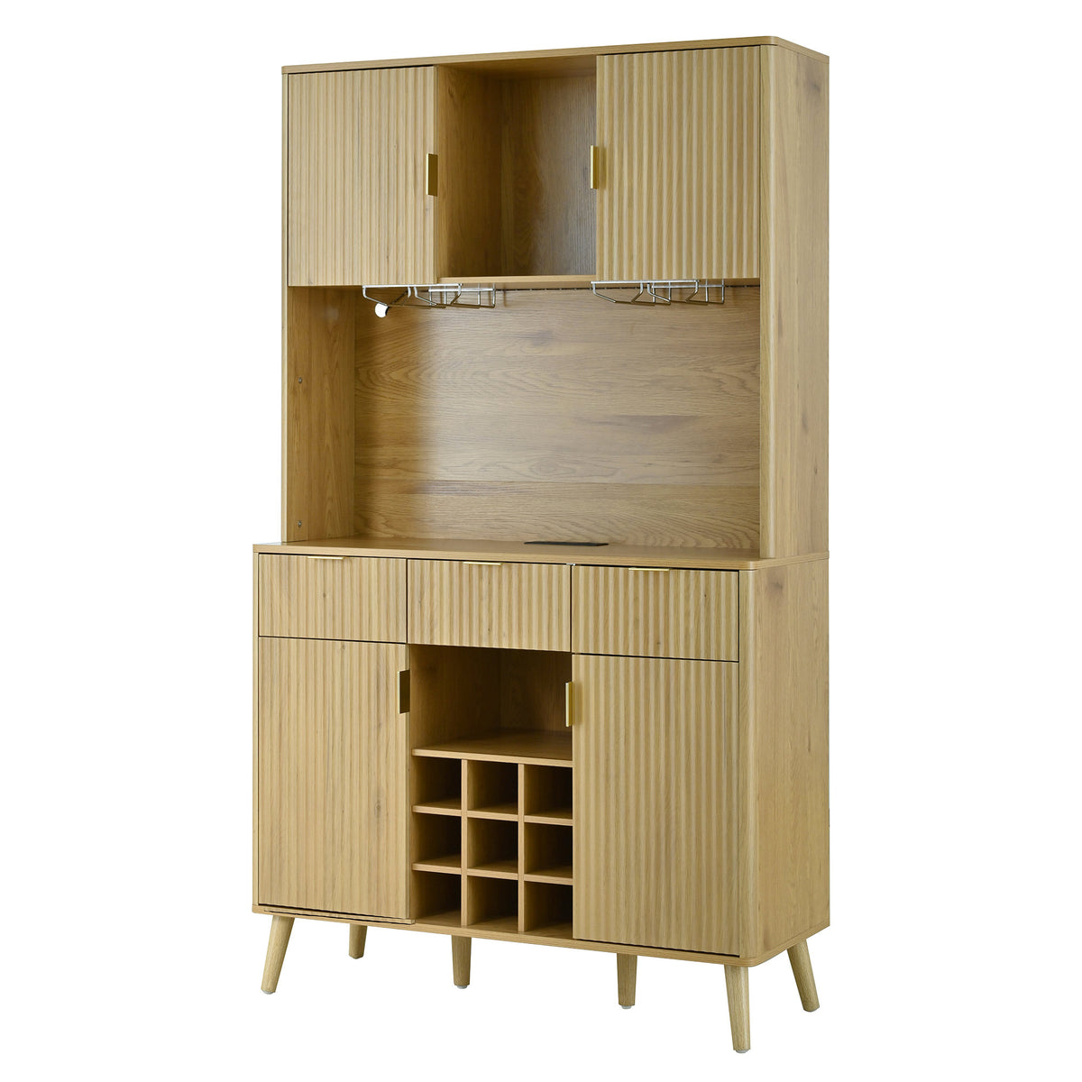 U_Style 72.2" High Kitchen or Bar Cabinet with Electrical Outlet and LED Light, Wine Bottle Storage with Nine-Grid Wine Rack,Multi-Functional Home Sideboard for Dining Room, and Hallway