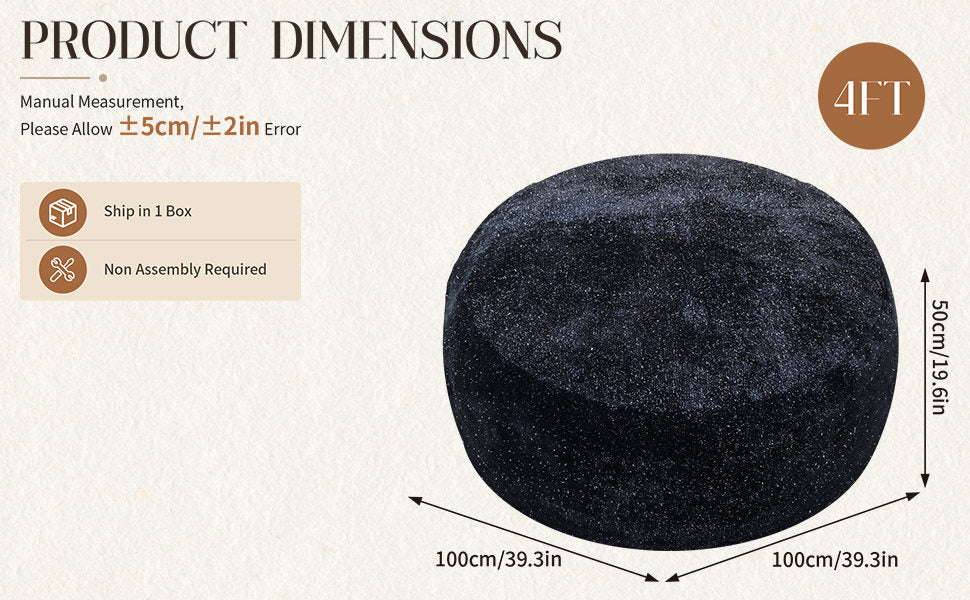 Starry Sky 4FT bean bag chair,Plush Fabric with Lurex,Shiny Silver Thread Faux Fur Plush,memory foam filling,round sofa for living room, bedroom, college dorm.