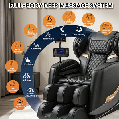 Massage Chair Full Body and Recliner, Zero Gravity Massage Chairs, 10 Fix Rollers, Airbags, Heating, Foot Massage, Auto Modes, Bluetooth Speaker and Touch Control Screen for Home and Office