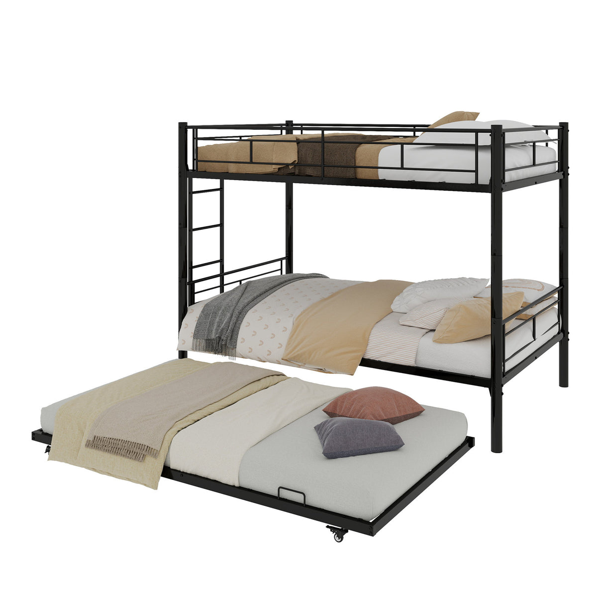 Heavy-duty Sturdy Metal Twin over Twin Bunk Bed with Noise Reduction, Safety Guardrail, No Box Spring Needed, Black