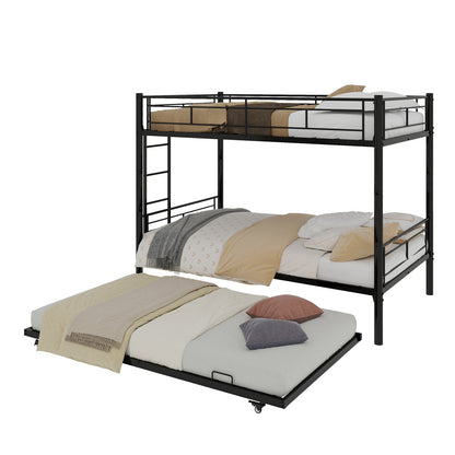 Heavy-duty Sturdy Metal Twin over Twin Bunk Bed with Noise Reduction, Safety Guardrail, No Box Spring Needed, Black