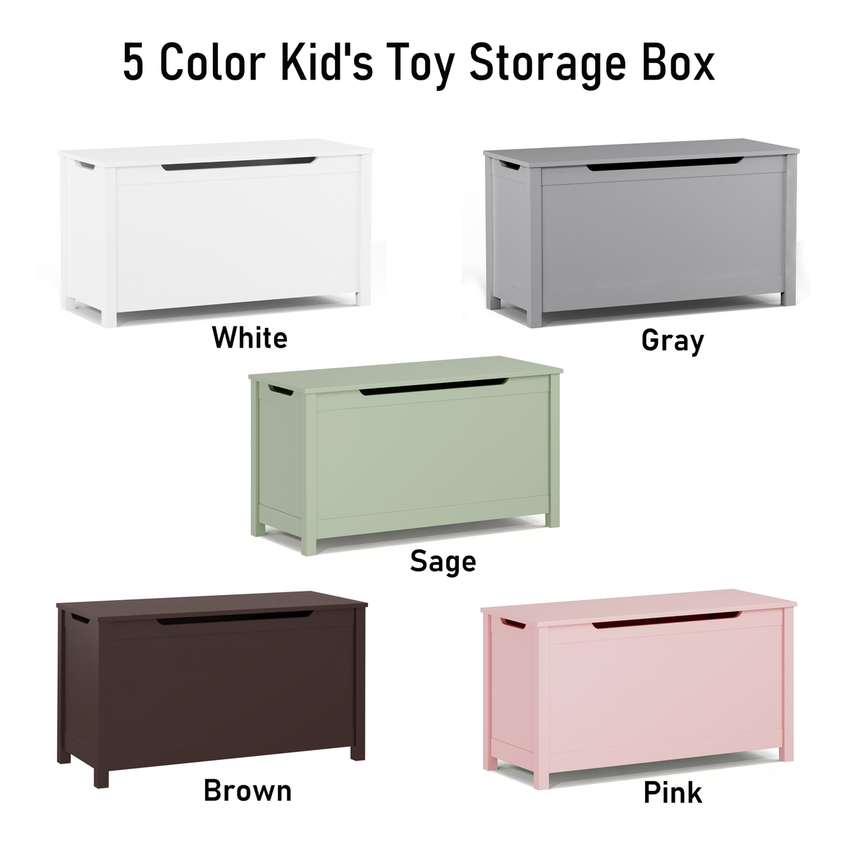 Kids Wooden Toy Box Storage with Safety Hinged Lid in Gray MDF for Ages 2+