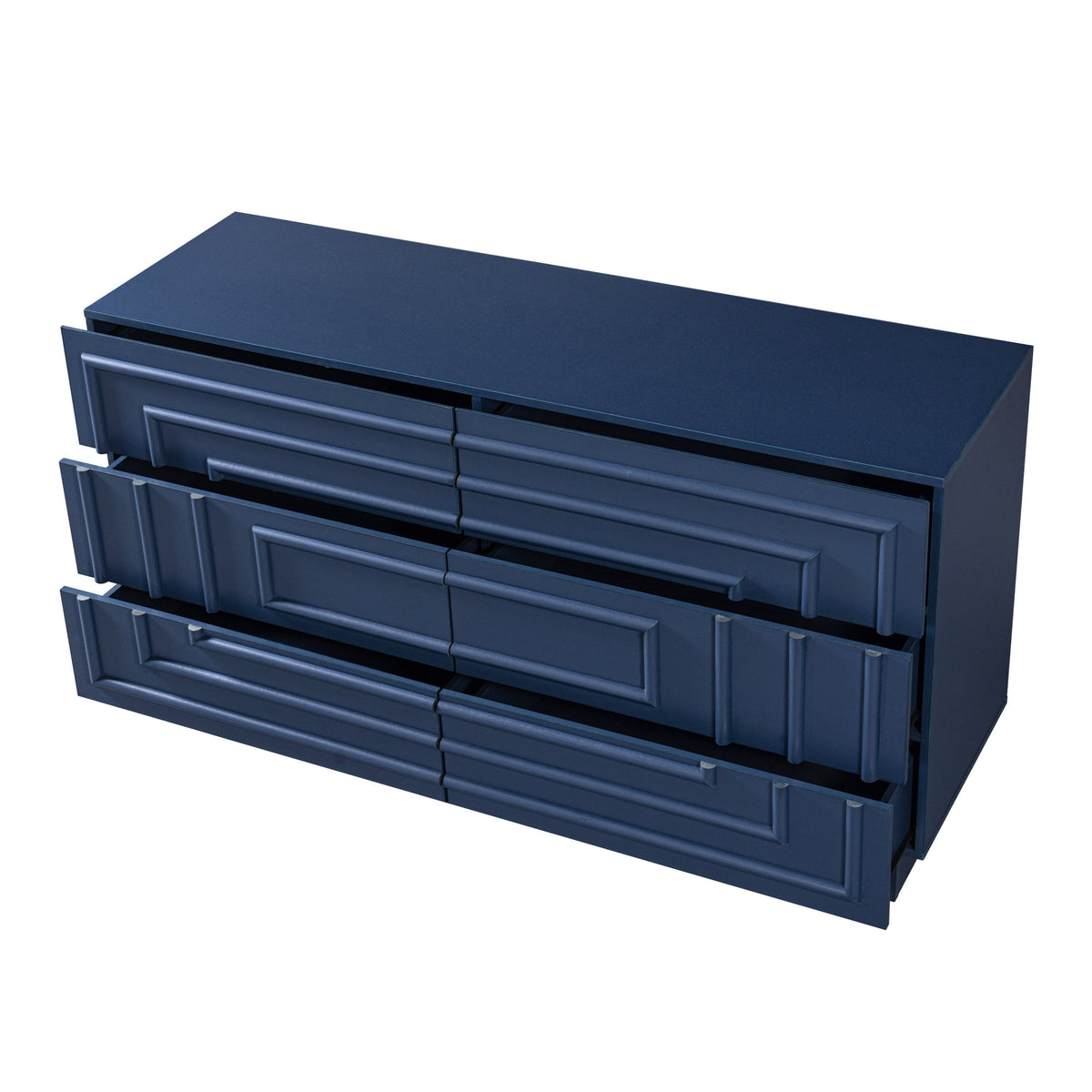 Mid Century 6-Drawer Dresser for Bedroom, 57.2" Wide Modern Push-to-Open Chest of Drawers, TV Stand for Living Room, Thickened Base,Vanity Desk, Drawers Organizer Furniture, Hallway,Deep Sea Blue