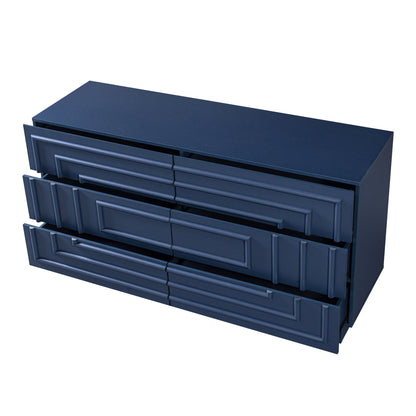 Mid Century 6-Drawer Dresser for Bedroom, 57.2" Wide Modern Push-to-Open Chest of Drawers, TV Stand for Living Room, Thickened Base,Vanity Desk, Drawers Organizer Furniture, Hallway,Deep Sea Blue