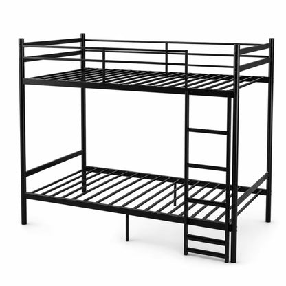 Twin Over Twin Metal Bunk Bed, Heavy Duty Bed Frame with Anti-Slip Ladder & Tall Safety Guardrails, Space-Saving Bunkbeds with Under-Bed Storage for Kids Teens Adults, Black