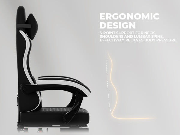 Gaming Chair with Massage,Ergonomic PC Gaming Chair Computer Chairs with Footrest Comfortable Headrest and Lumbar Support, High Back BLACKWHITE