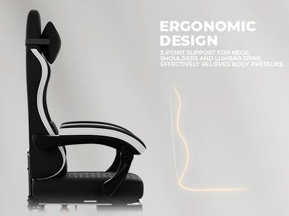Gaming Chair with Massage,Ergonomic PC Gaming Chair Computer Chairs with Footrest Comfortable Headrest and Lumbar Support, High Back BLACKWHITE
