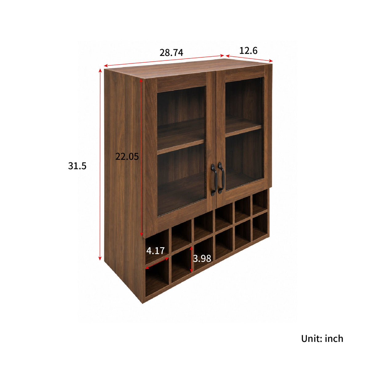 Wall-Mounted Wine Cabinet with Glass Doors, Hanging Wine Rack Storage Cabinet for Home Kitchen Dining Room