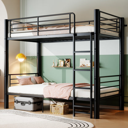 Metal Twin Over Twin Bunk Bed, Convertible into 2 Separate Twin Beds, 13.78" Full-Length Guardrails, Extra-Wide Ladder, Anti-Tip Brackets, Black Bunk Bed Frame for Kids, Teens & Adults