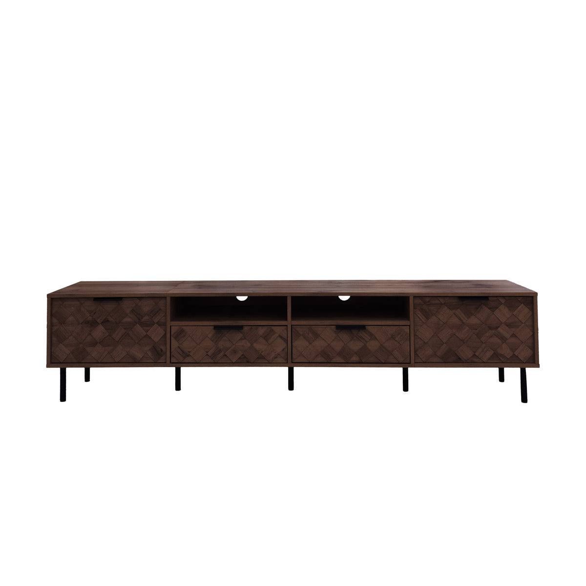 Modern 78 inch TV Stand for TVs up to 85 inches, Walnut Finish with Closed Storage, Soft-Closing Hinges, Iron Legs