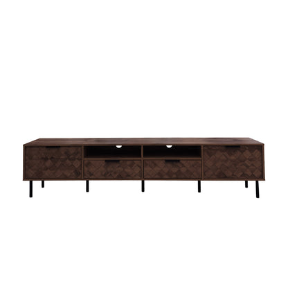 Modern 78 inch TV Stand for TVs up to 85 inches, Walnut Finish with Closed Storage, Soft-Closing Hinges, Iron Legs