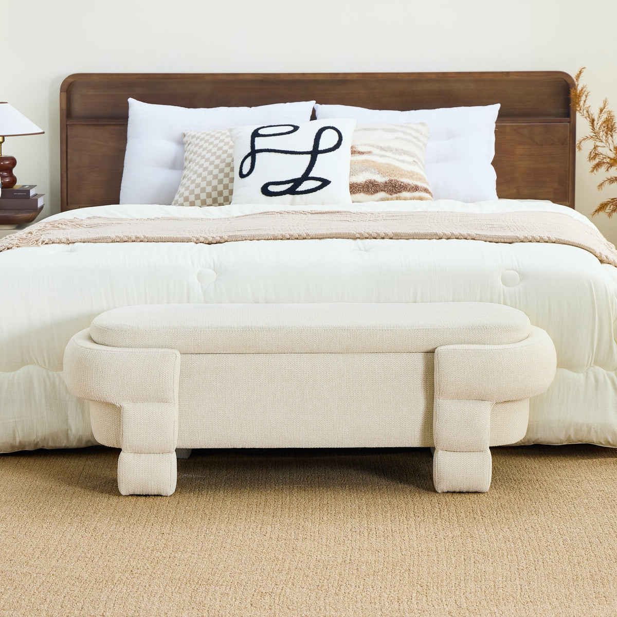 48.8" Ottoman with Storage,Storage Bench,Upholstered Entryway Bench with Seating, End of Bed Ottomans for Living Room, Bedroom, Modern Entryway Benchs,Beige