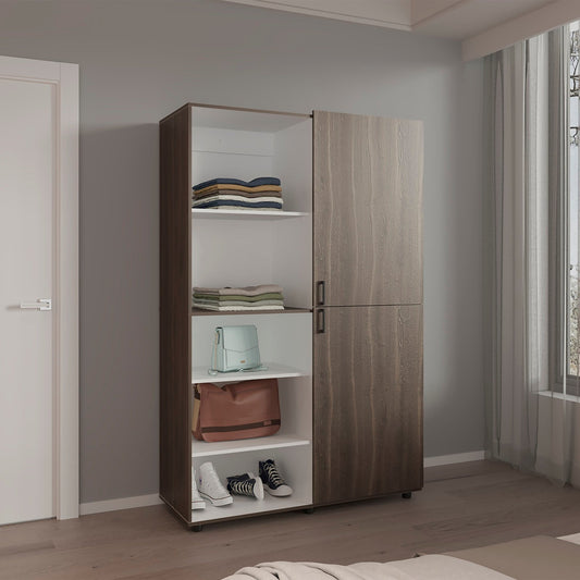 Wardrobe 72.4" H, 2 Doors, 6 Legs, 5 Shelves, Gray Walnut - Wardrobe