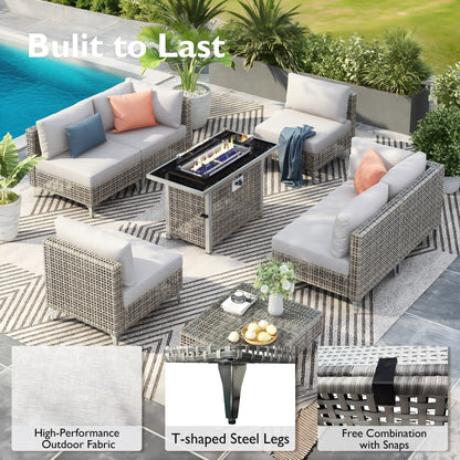 K&K 7-Piece Wicker Patio Furniture Set, Outdoor Conversation Set Sectional Sofa with Water Resistant Grey Thick Cushions and Coffee Table