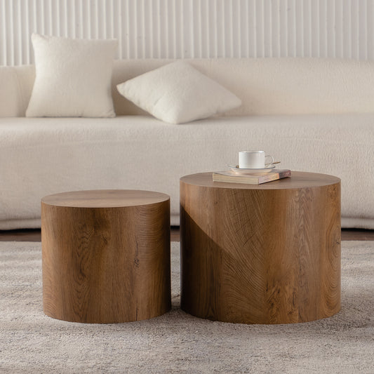 Nesting Coffee Table Set of 2 Round Wooden Coffee Tables Circle Modern Table for Small Space Living Room Bedroom Accent End Side Table
