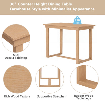 TOPMAX Farmhouse Counter Height 5-Piece Dining Table Set with 1 Rectangular Dining Table and 4 Dining Chairs for Small Places, Natural