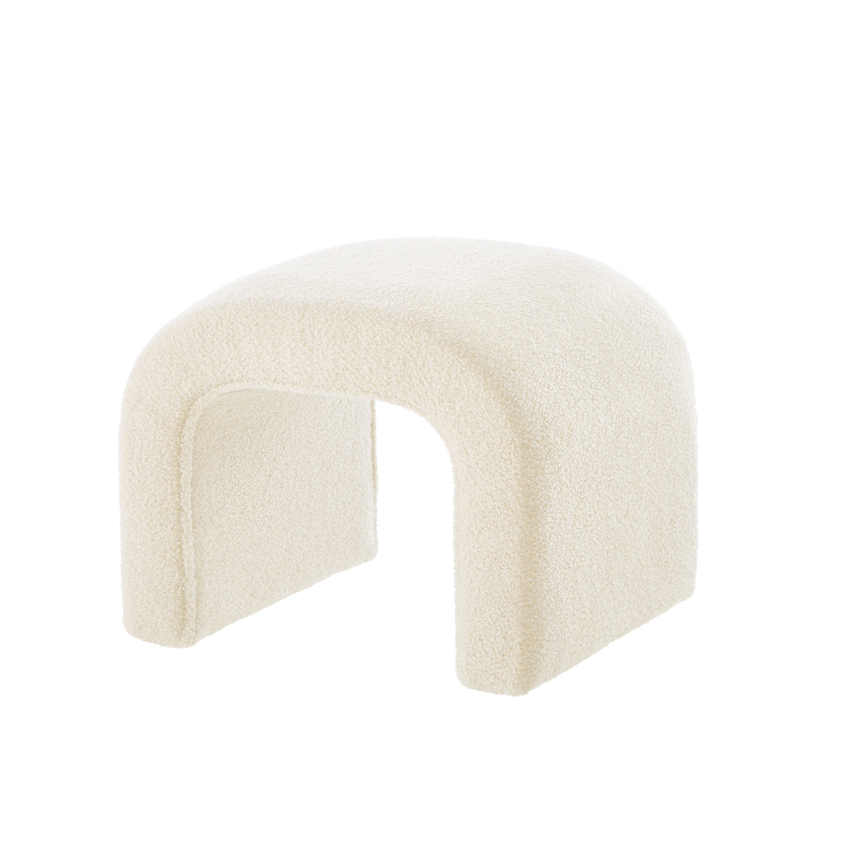 Set of 3 U-Shaped Modern Bench Teddy  Ottoman Bench for Entryway, Bedroom End of Bed, Set of 3 Small Sofa Footrest Extra Seating for Living Room, 44+18 Inch Bench Bench & Ottoman- Cream