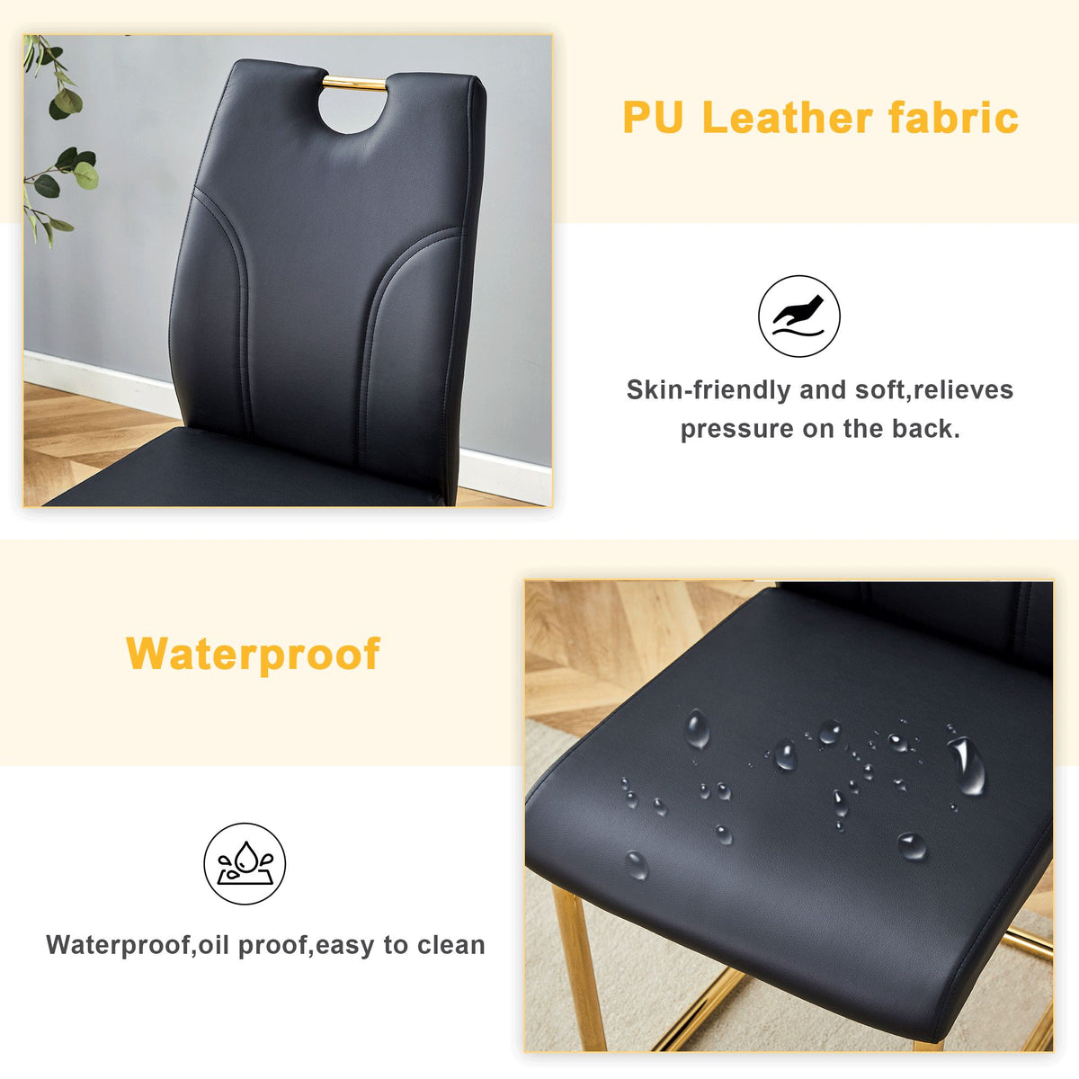 Modern dining chair with PU cushion seat dining chair Living Room Chair Upholstered chair with gold-plated leg leg design, kitchen, living room, bedroom, dining room side chair set of 6.W2920P233522