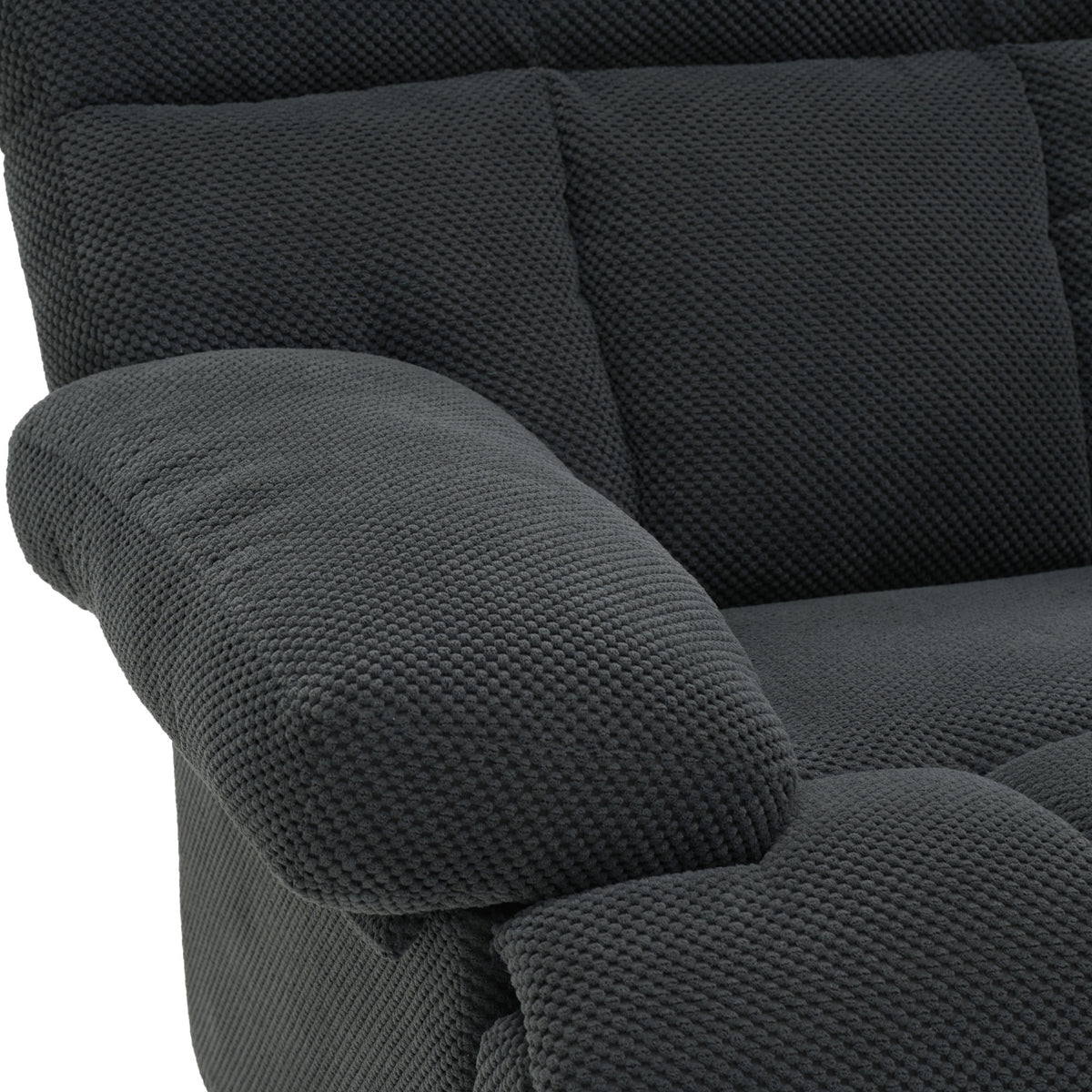 Modern Manual Rocker Recliner Chair with Nubby Upholstery Fabric in Dark Grey, Fabric +Wood and Metal Construction