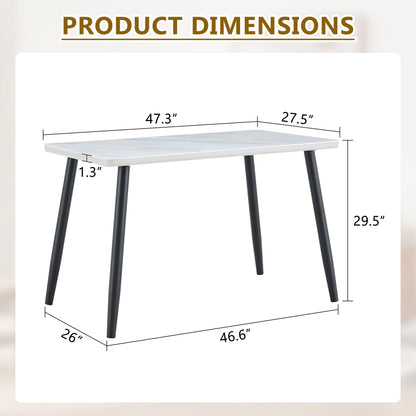 Modern minimalist rectangular dining table, suitable for 4-6 people. Tempered glass countertop+lower MDF board, imitation marble texture – Model W1151S04621