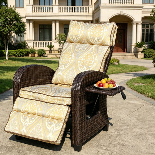 Outdoor Wicker Recliner Chair with Adjustable Backrest and Armrests,All Weather Conversation Chairs , for Courtyard Swimming Pool Balcony