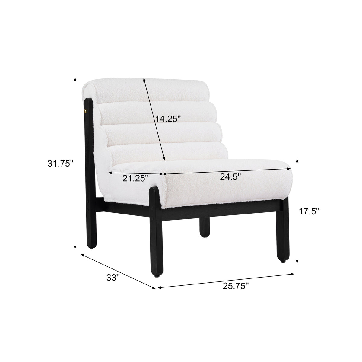 Fluffy Accent Chair White with Black Solid Wood Frame