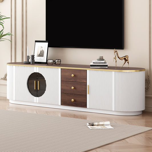 VIBE HAUS 70.8'' Modern Minimalist TV Stand for TVs up to 80 Inches, Entertainment Center with 3 Drawers and 1 Shelf, Metal Handles and 2 Cabinets for Living room(OLD SKU:SJ000131AAK)