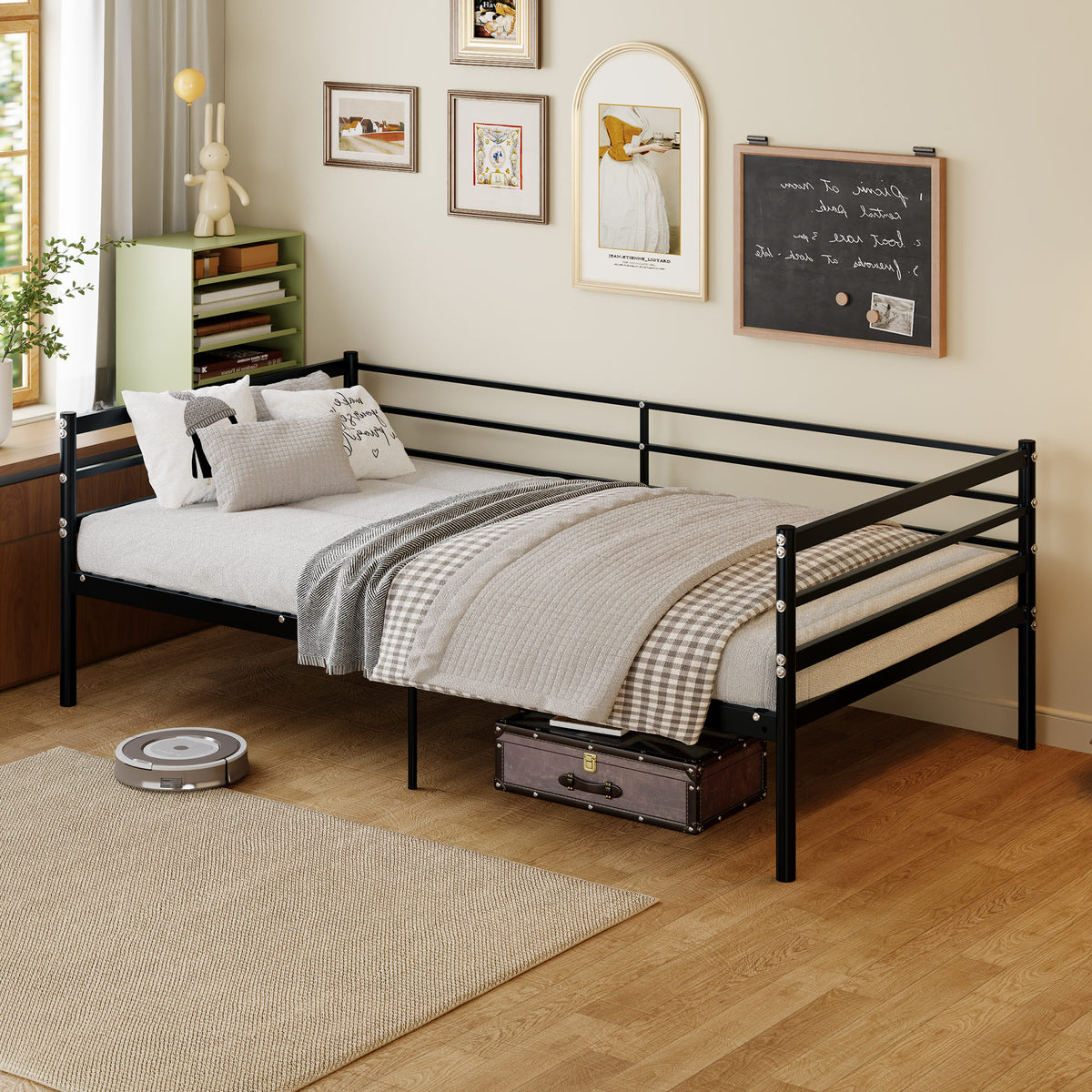 Twin Metal Bed Frame, Heavy-Duty Steel Platform Bed with 11.8-Inch Guardrails, 600 lb Capacity, 10.94-Inch Under-Bed Clearance, No Box Spring Needed, Black