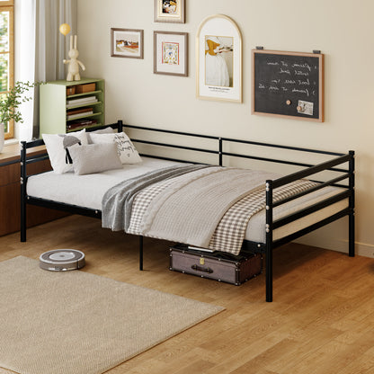 Twin Metal Bed Frame, Heavy-Duty Steel Platform Bed with 11.8-Inch Guardrails, 600 lb Capacity, 10.94-Inch Under-Bed Clearance, No Box Spring Needed, Black
