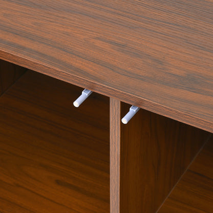 Mid-Century Modern Walnut Sideboard Buffet Cabinet, 59*16*33 inches Geometric Carved Storage Cabinet with Metal Legs, Multi-Purpose Credenza