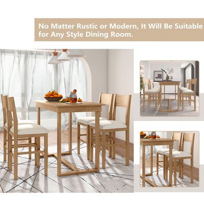 TOPMAX Farmhouse Counter Height 5-Piece Dining Table Set with 1 Rectangular Dining Table and 4 Dining Chairs for Small Places, Natural