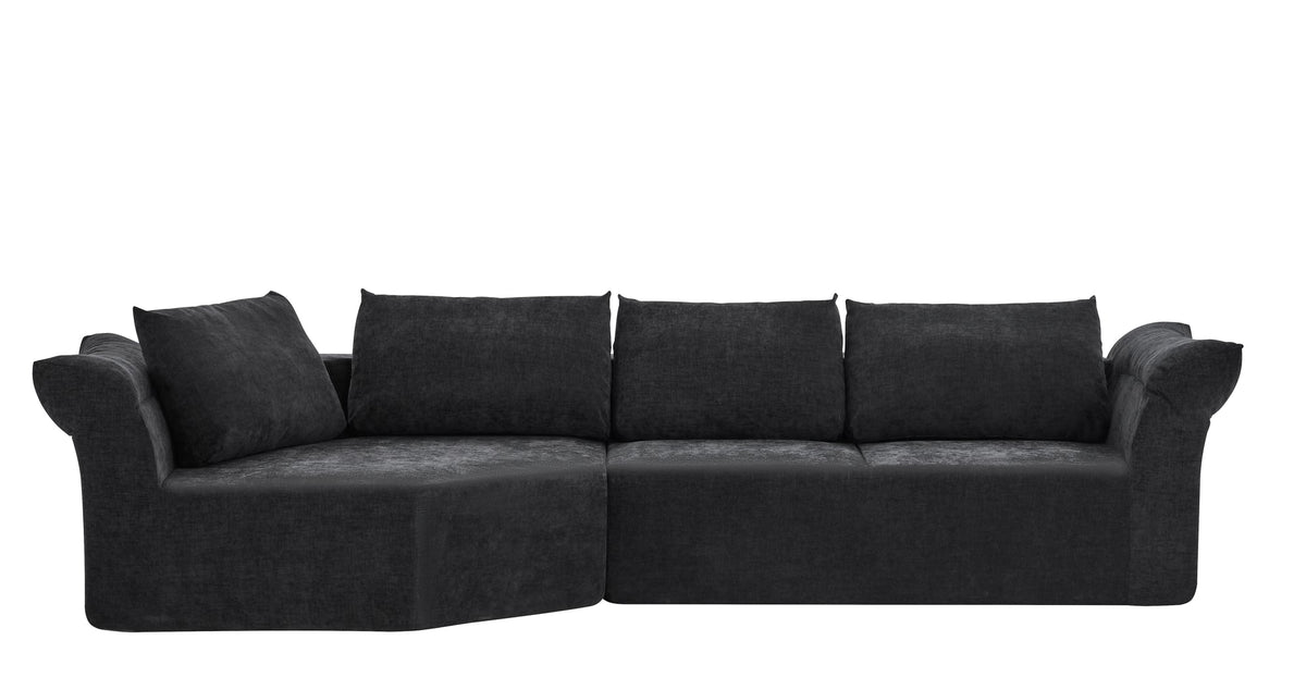 Modern Minimalist Modular Sectional Sofa, Left Arm, Wide Armrests & Throw Pillows, Elegant Curved Corner Sofa for Living Room & Bedroom-Black
