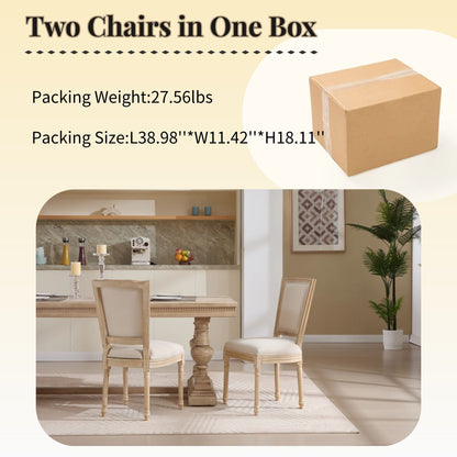 French Country Dining Chairs Set of 2, Upholstered Chairs with T-shaped Back, Wire drawing and carving techniques, Disassemblable