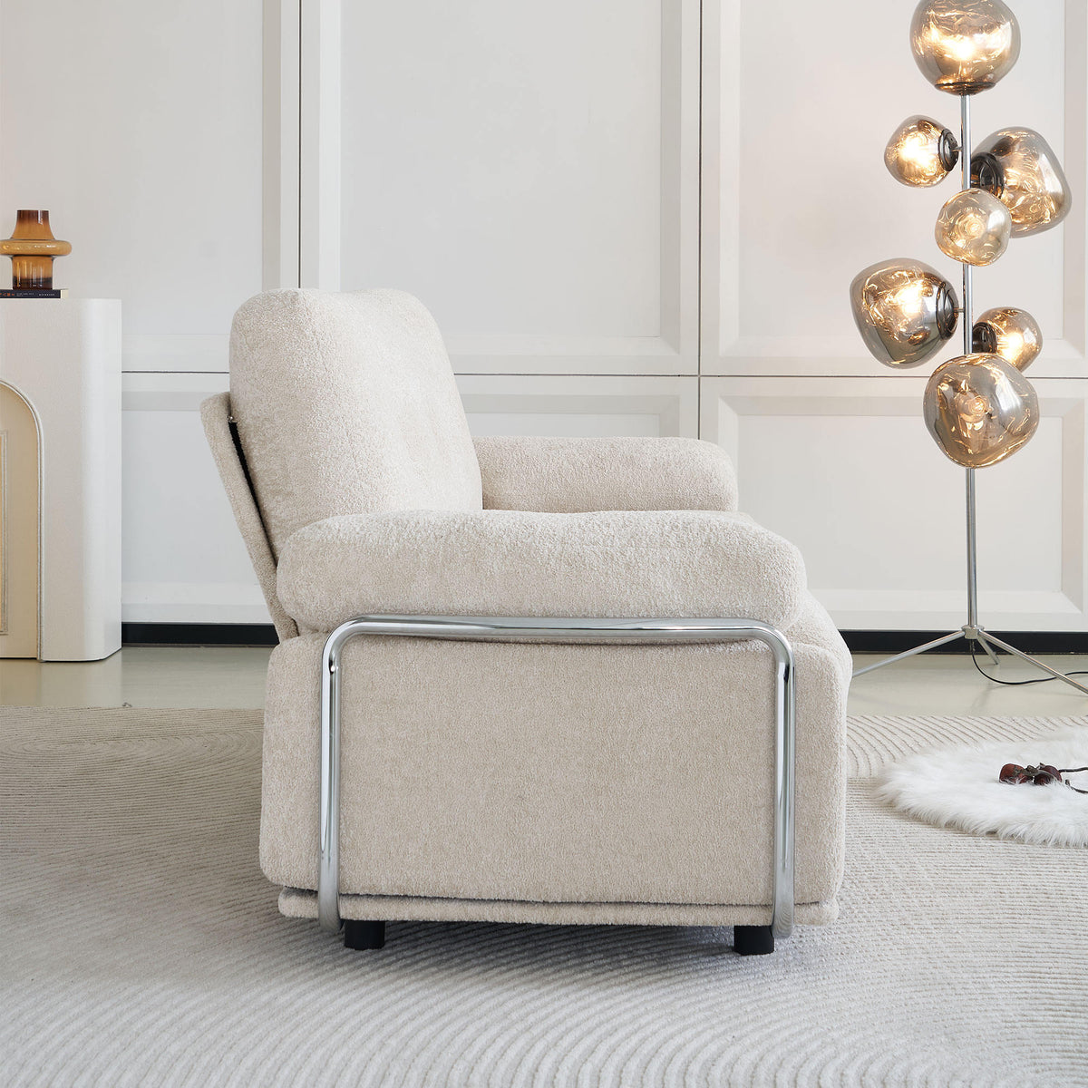 88.98'' Width Modern Sofa with Compression Seat Cushions and Back Cushions,Steel Arm Frame,Chenille Fabric,Beige Color