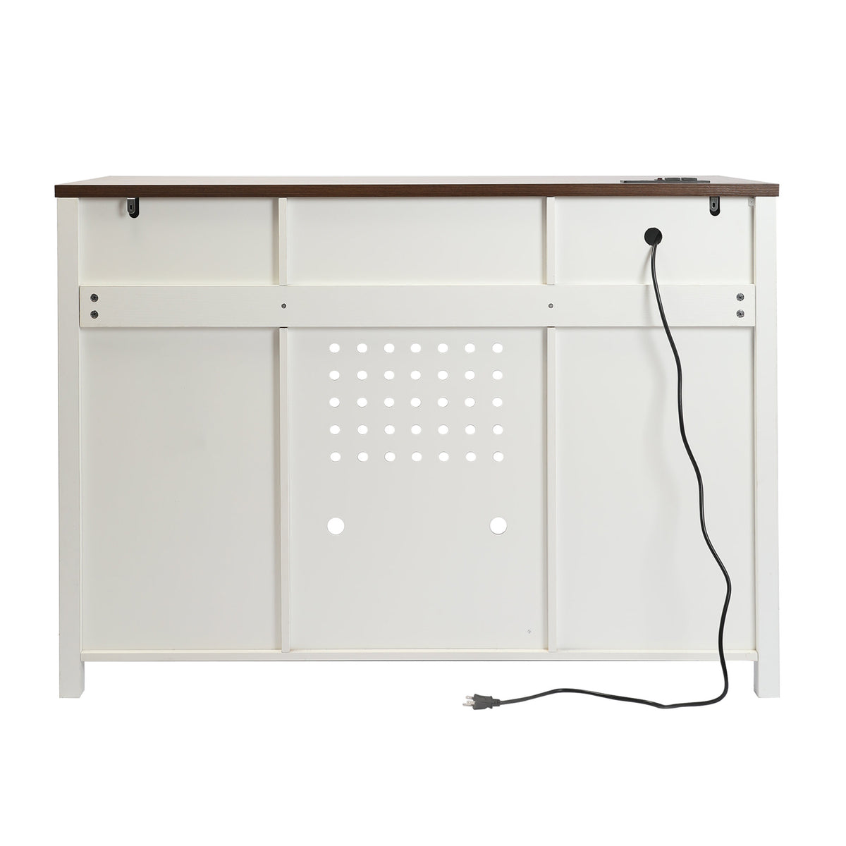 Farmhouse Coffee Bar with Mini Fridge Space & Built-in Charging Station,Large Bar Cabinet with Drawers & Adjustable Shelves for Kitchen, Dining Room, or Living Room, White