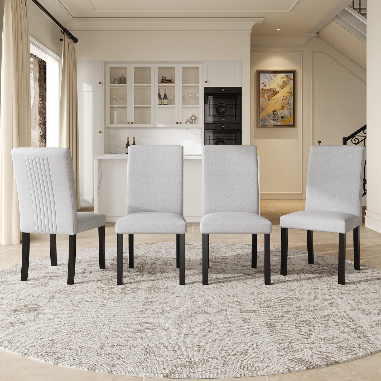 Modern Dining Room Chairs Set of 4, Accent Diner Chairs Upholstered Fabric Side Stylish Kitchen Chairs with Solid Wood Legs and Padded Seat - Beige