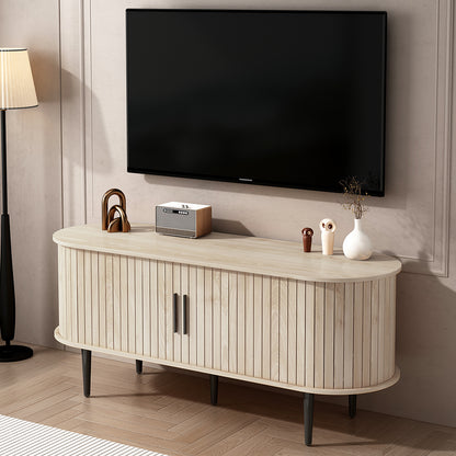 TV Stand, 47" Modern TV Console Table with Storage Compartment and Sliding Door, Gaming Entertainment Center with Cabinet - Natural Wood