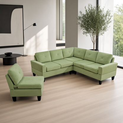 95.5 x 75 Inches Width Apple Green Modular L-Shaped Sectional Sofa 6-Seater 4-Piece Massa Flannel  Fabric Couch with Chaise