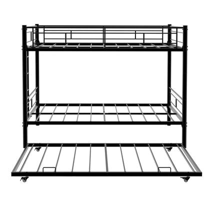 Heavy-duty Sturdy Metal Twin over Twin Bunk Bed with Noise Reduction, Safety Guardrail, No Box Spring Needed, Black