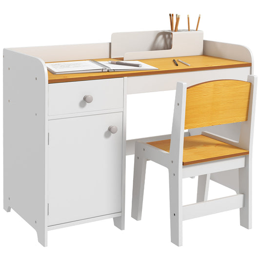 Qaba Kids Desk and Chair Set with Storage Drawer, Study Desk with Chair for Children for Arts & Crafts, Snack Time, Homeschooling, Homework