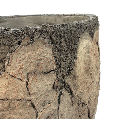 Large Round Planters Set of 2 (16.73"x16.73"x19.68 & 12.59" x12.59"x15.15'') - Lightweight Magnesium Oxide Plant Pot with Texture -Concrete Planter Pots with Drainage Hole – Indoor & Outdoor Use
