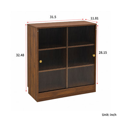 Bookshelf with 2-Door  Glass Cabinet, 3-Tier Open Storage Book Case, Modern Display Storage Cabinet for Living Room, Home Office