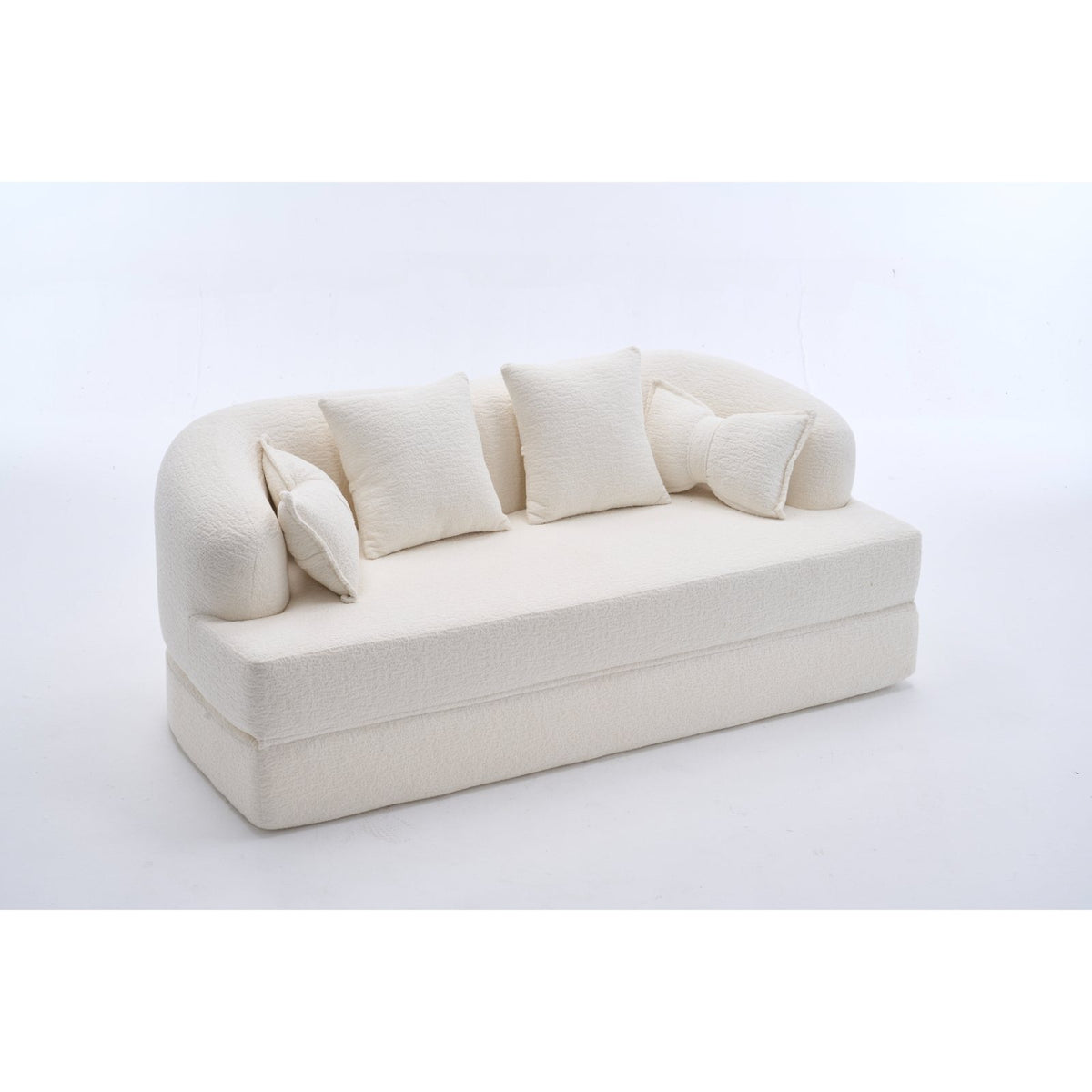 (Old Sku : W2231P392100) 2-in-1 Foldable Sofa Bed,70 Inch Folding Boneless Couch Convertible Compressed Sleeper Sofabed, 4 Pillows for Living Room Apartment, Milk White