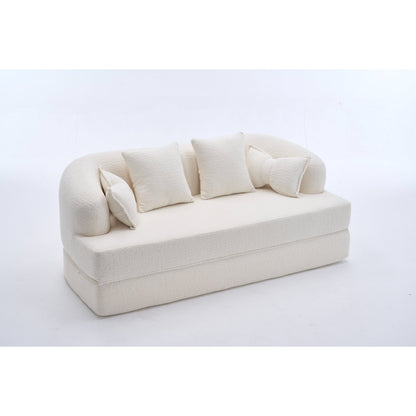 (Old Sku : W2231P392100) 2-in-1 Foldable Sofa Bed,70 Inch Folding Boneless Couch Convertible Compressed Sleeper Sofabed, 4 Pillows for Living Room Apartment, Milk White