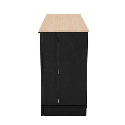 TREXM Multi-Functional Storage Sideboard, Extendable Dining Table, Adjustable Shelves, 3-Tier Pull-Out Rack, Kitchen Island Storage - Black