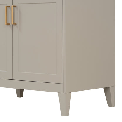[Video] 30" Bathroom Vanity with Ceramic Sink Top, Solid Wood Legs, Soft-Close Double Doors & Tip-Out Drawer, Adjustable Interior Shelf, Door-mounted Organizers, Beige