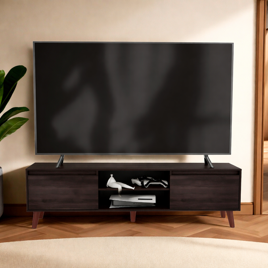 Elaine TV Stand 20.4" H, 2 Doors, 2 Shelves, Black Wengue - Living Room