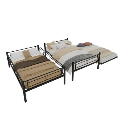 Heavy-duty Sturdy Metal Twin over Twin Bunk Bed with Noise Reduction, Safety Guardrail, No Box Spring Needed, Black