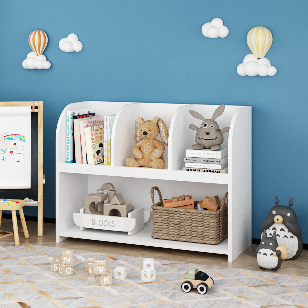Kids Bookcase with 4 Compartments, Storage Book Shelf, Storage Display, Rack, Toy Organizer for Children's Room